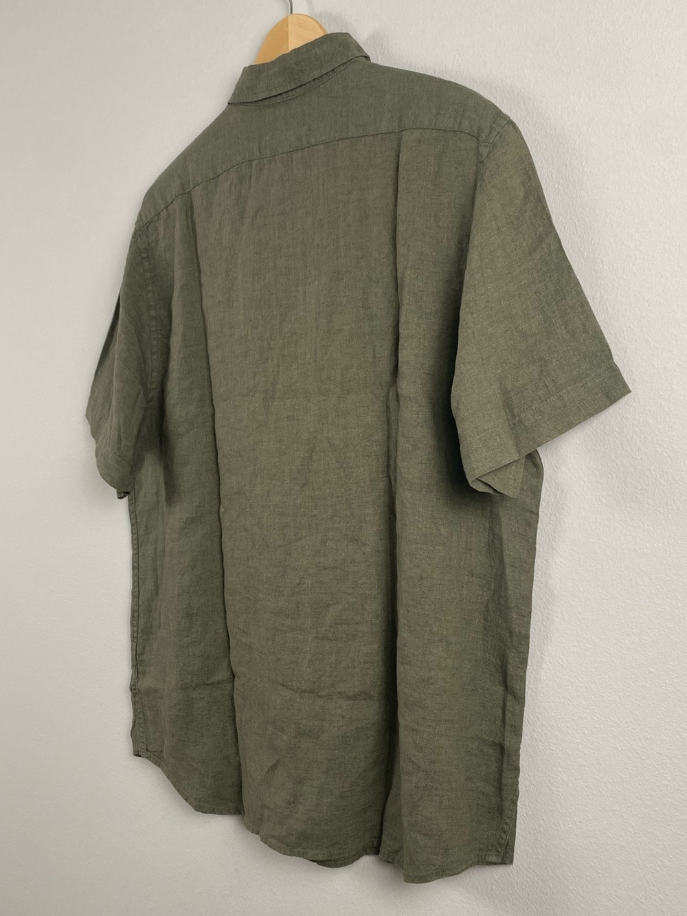 Banana Republic Linen Standard Fit Short Sleeve Button Front Shirt | Olive Green - Picture 8 of 16